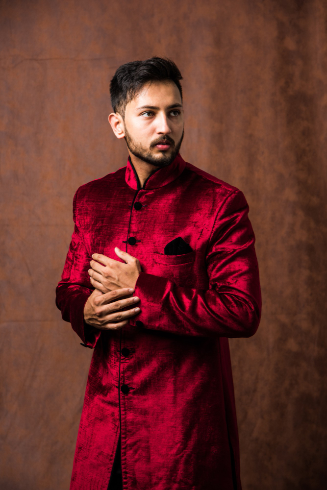 indian-man-traditional-wear-kurta-pyjama-cloths-male-fashion-model-sherwani-posing-standing-against-brown-grunge-background-selective-focus (1)